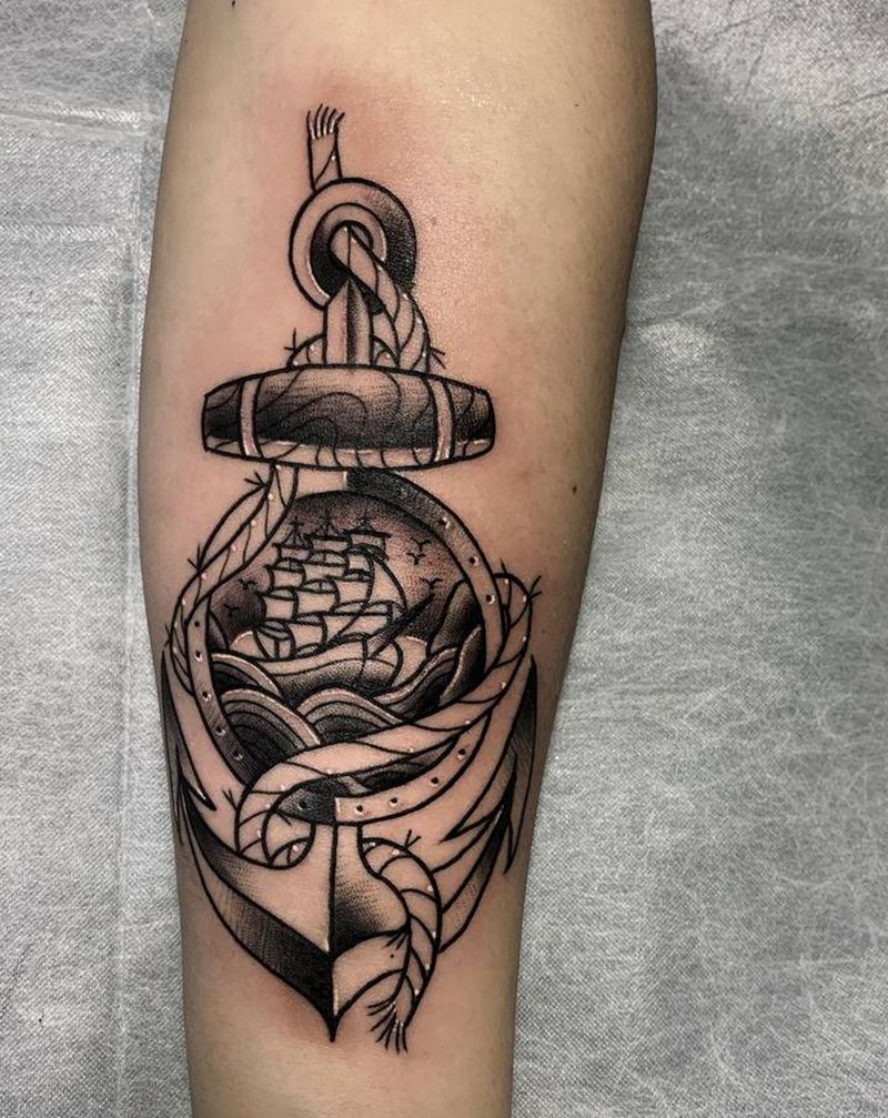 船锚纹身纹身图片_手部手臂Old School纹身图案
