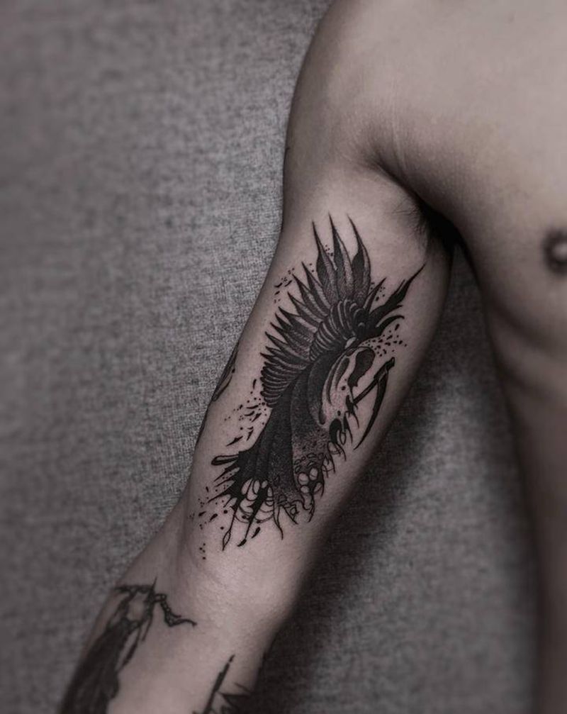 死神纹身图片_手臂欧美写实纹身图案