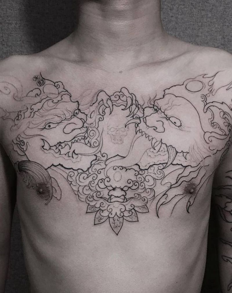 黑白无常花胸纹身图片_胸部新传统纹身图案