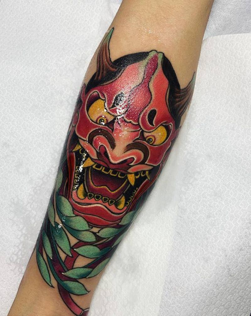 老传统彩色般若纹身图片_手臂老传统纹身图案