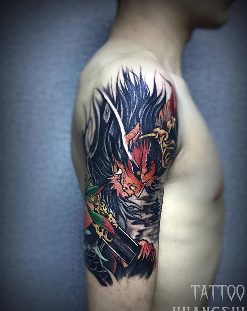 齐天大圣17年作品纹身图片_肩部手臂新传统纹身图案