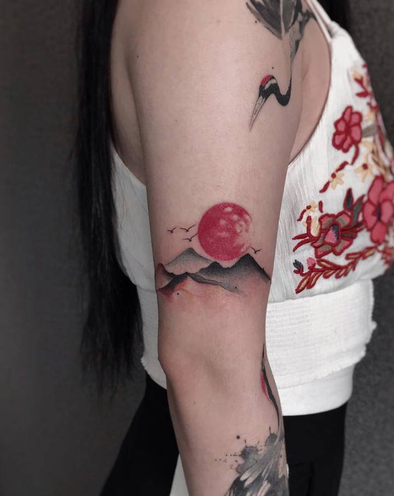 水墨风格纹身图片_手臂水彩水墨纹身图案