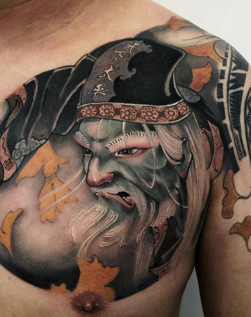 天下太平纹身图片_胸部肩部新传统纹身图案