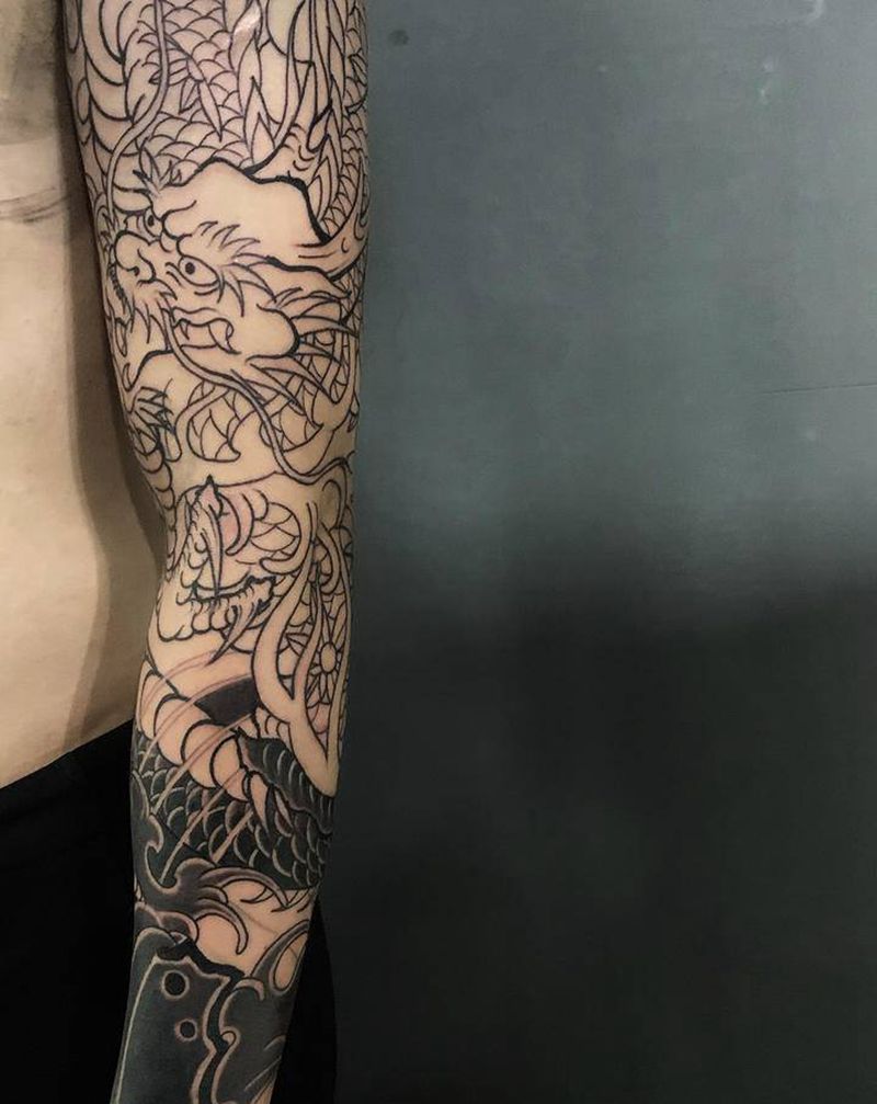 日式 龙花臂纹身图片_手臂老传统纹身图案