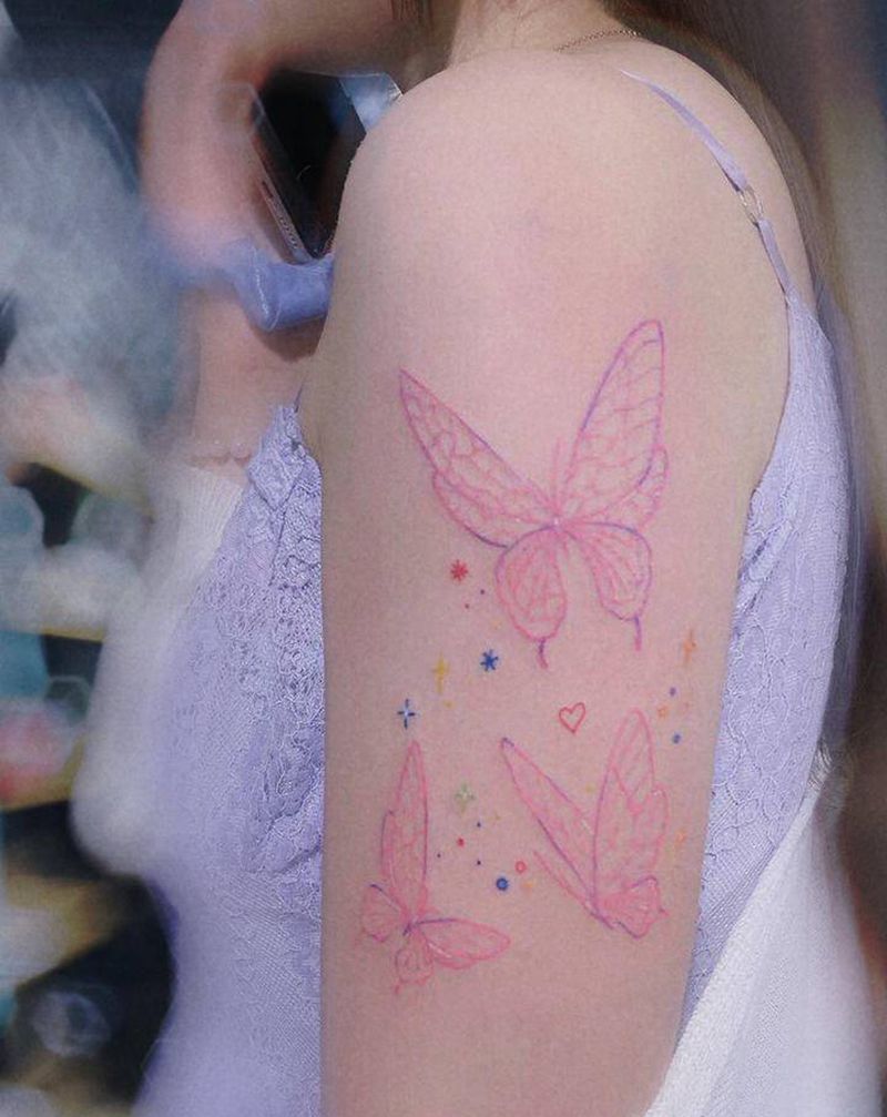 蝴蝶纹身图片_手臂水彩纹身图案