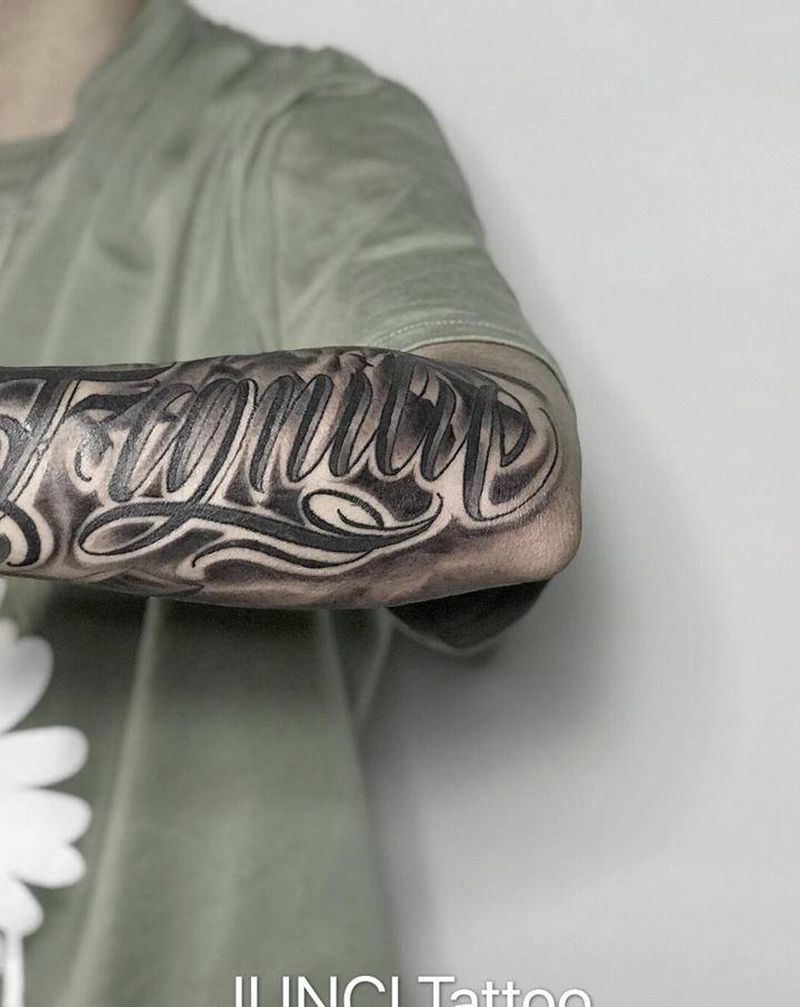 船帆 花体字纹身图片_手臂纹身图案