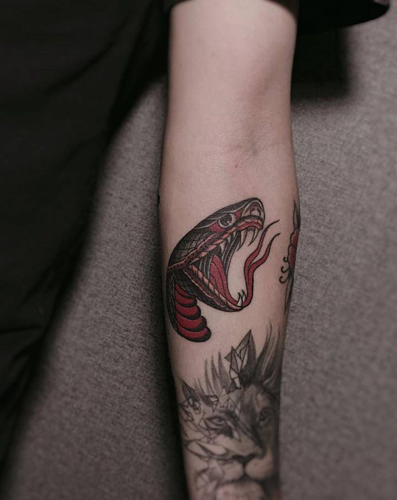 蛇纹身图片_手臂Old School纹身图案