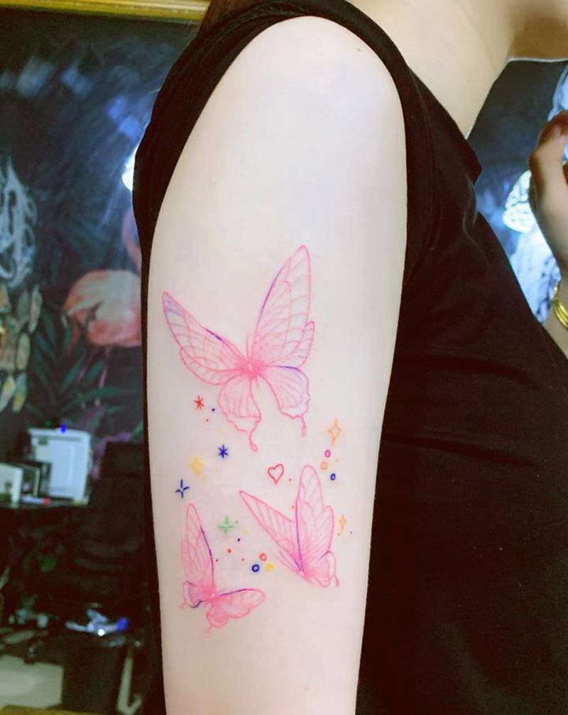 彩色小蝴蝶纹身纹身图片_手臂水彩纹身图案