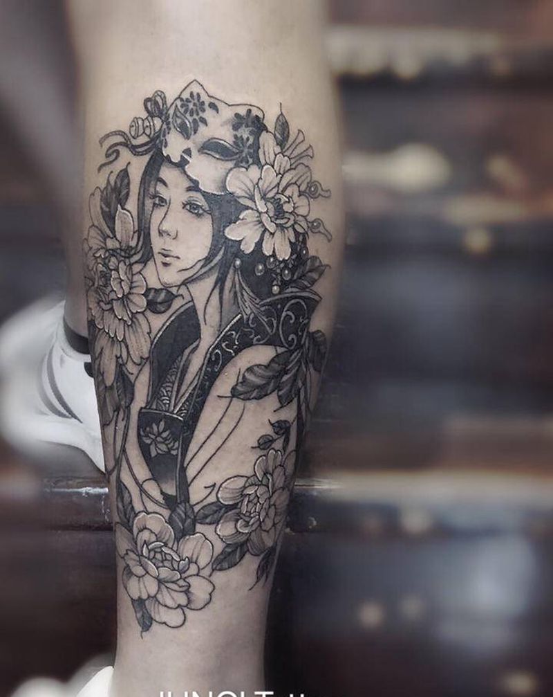 小腿纹身纹身图片_腿部纹身图案