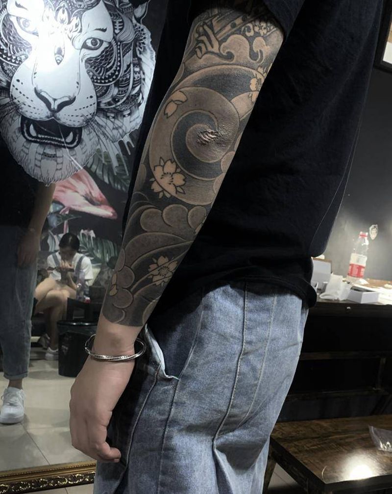 日式老传统花臂纹身图片_手臂老传统纹身图案