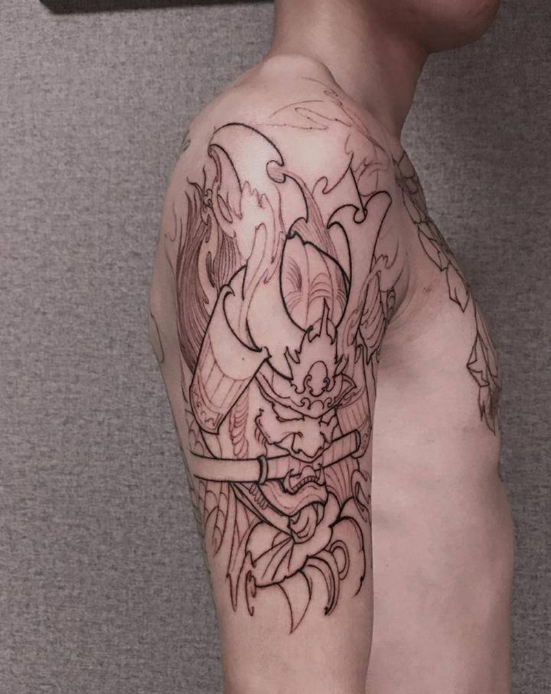 鬼武士纹身图片_手臂新传统纹身图案