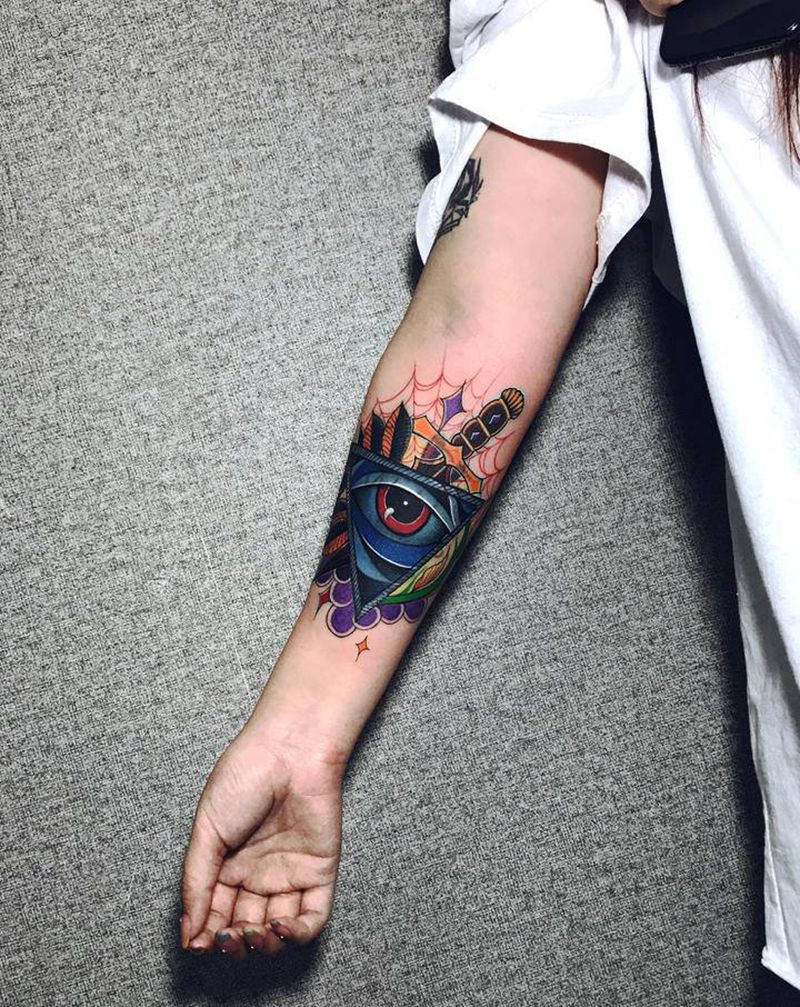 全视之眼纹身图片_手臂New School纹身图案