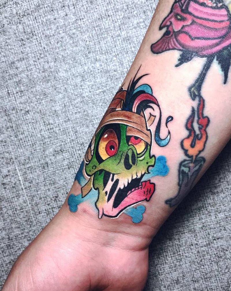 骷髅纹身图片_手臂手部New School纹身图案