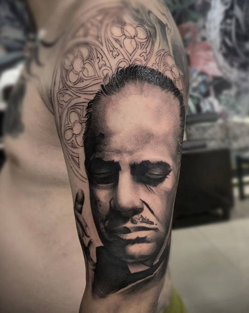 教父花臂纹身图片_手臂欧美写实纹身图案