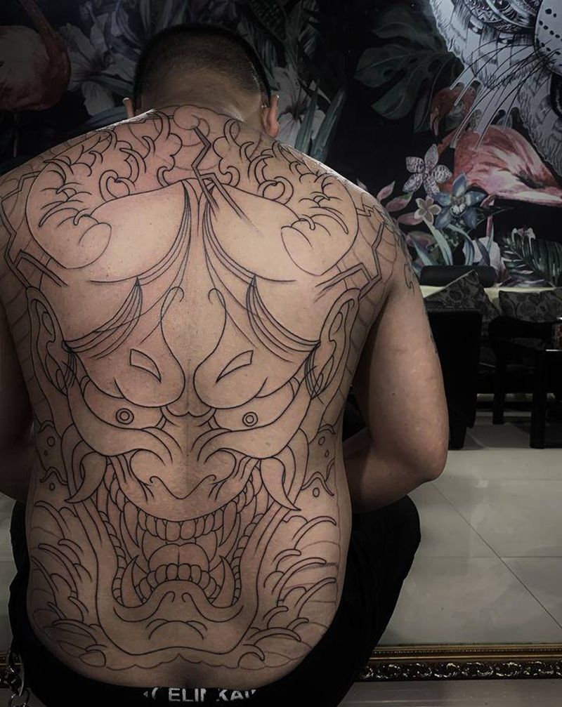 日式般若满背纹身图片_背部老传统纹身图案