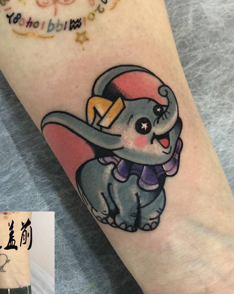 遮盖，小象纹身图片_手臂Old School纹身图案