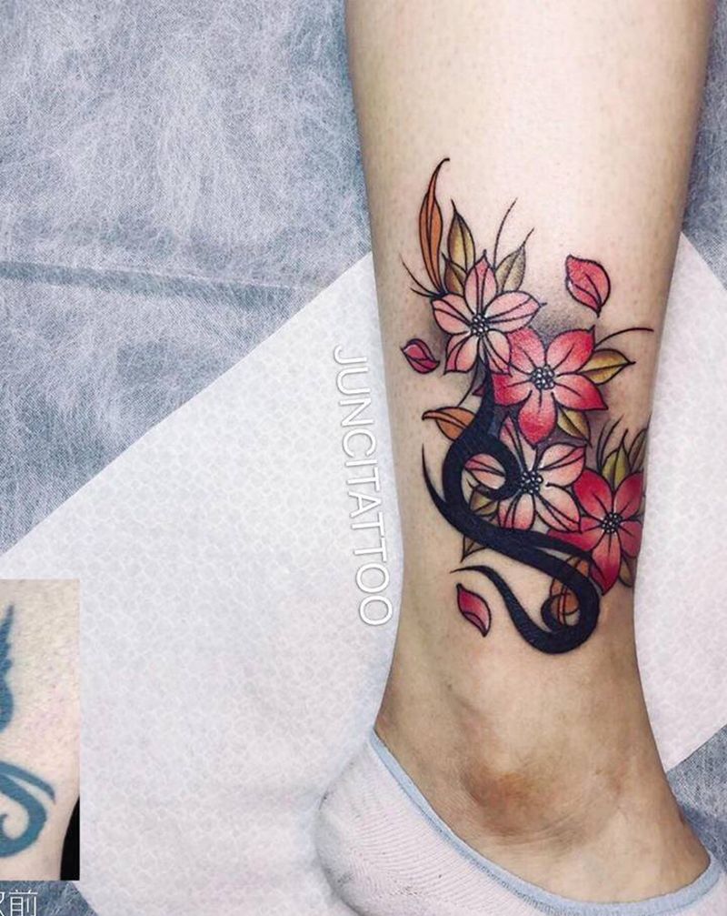 脚踝修改纹身图片_脚部纹身图案