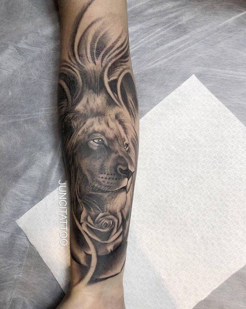 写实狮子纹身图片_手臂纹身图案
