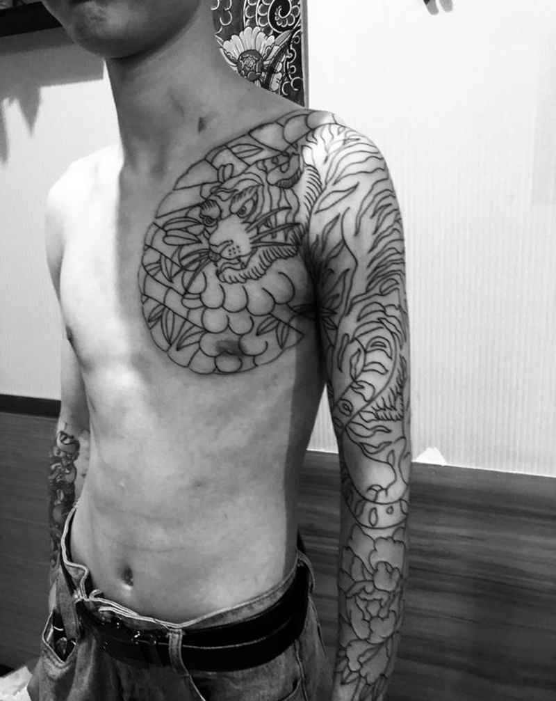 日式老传统全甲纹身图片_手臂老传统纹身图案