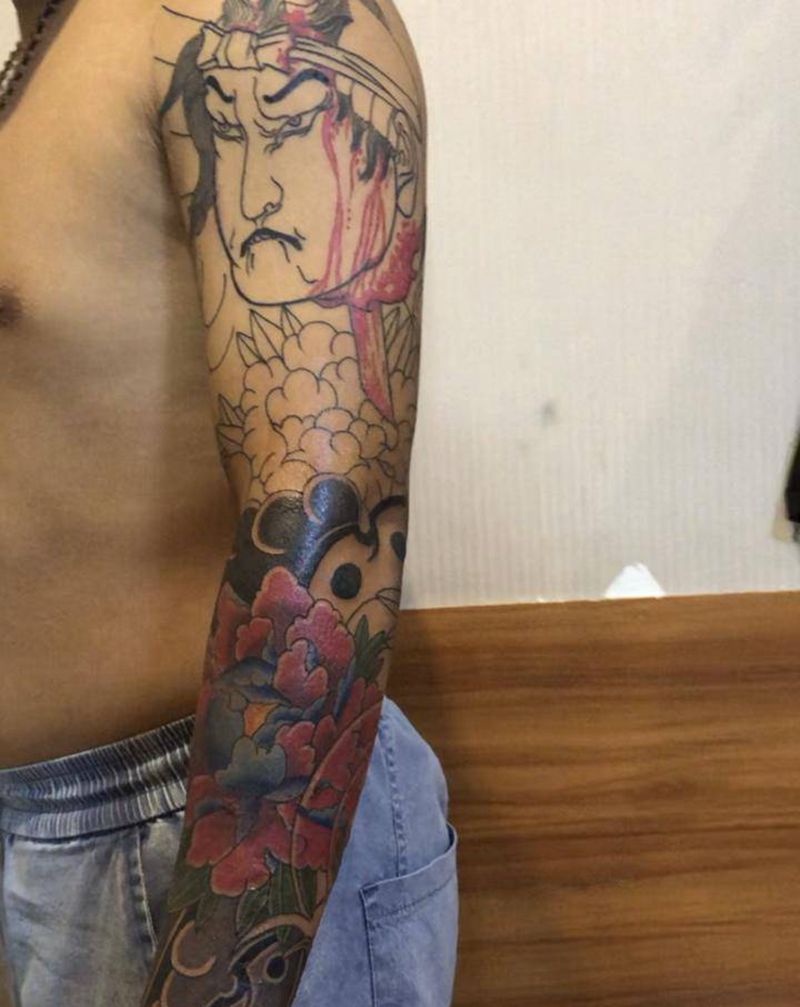 日式花臂纹身图片_手臂老传统纹身图案