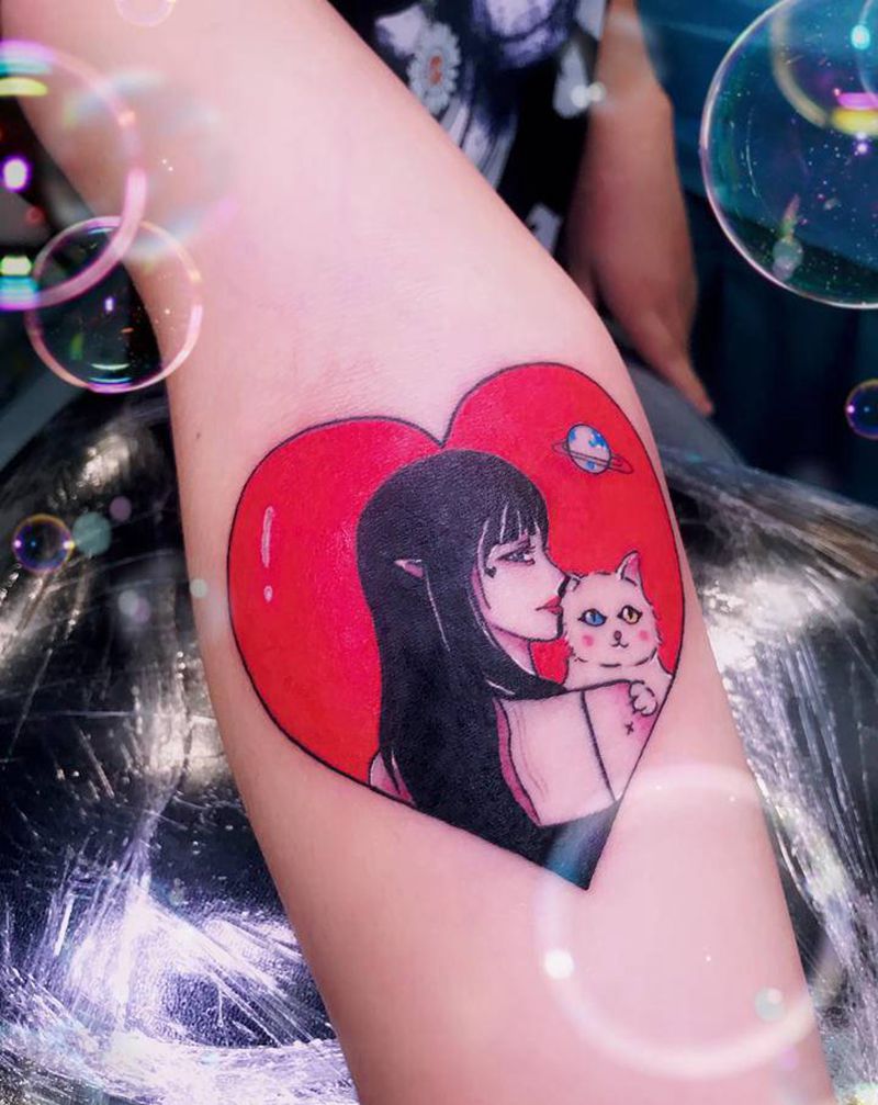 喵纹身图片_手臂小清新纹身图案