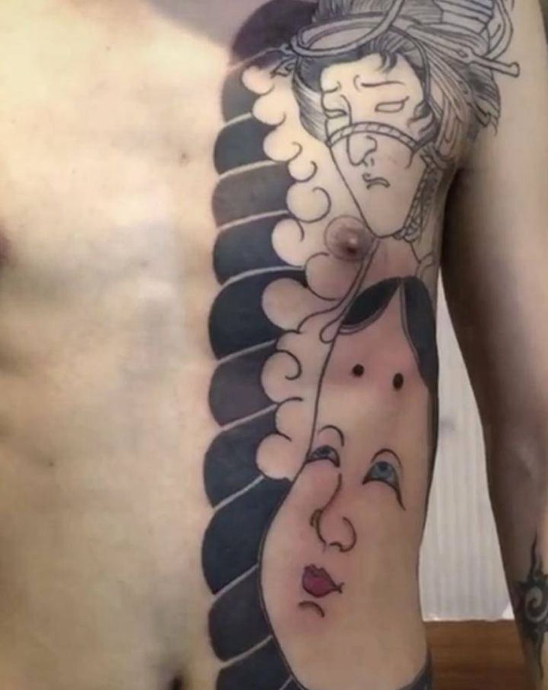 开衫 线条构图非本人纹身图片_背部老传统纹身图案