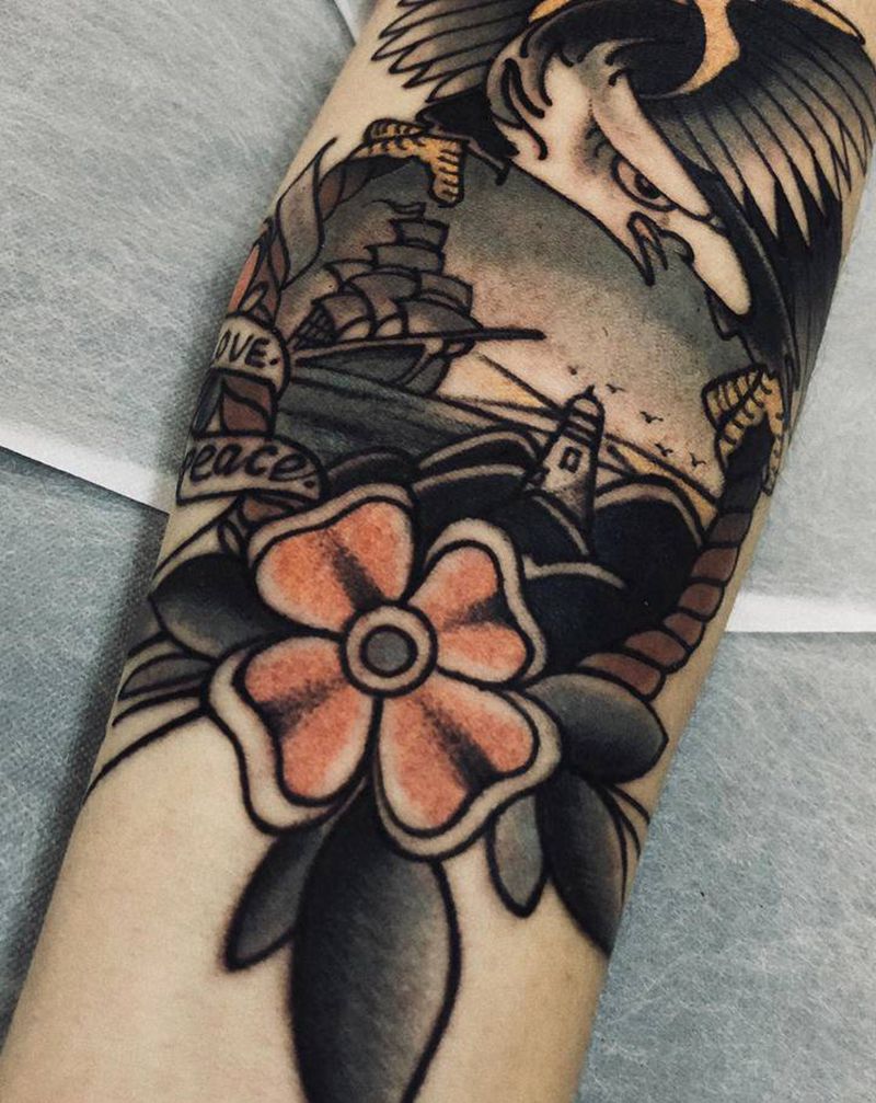 细节图纹身图片_手臂Old School纹身图案