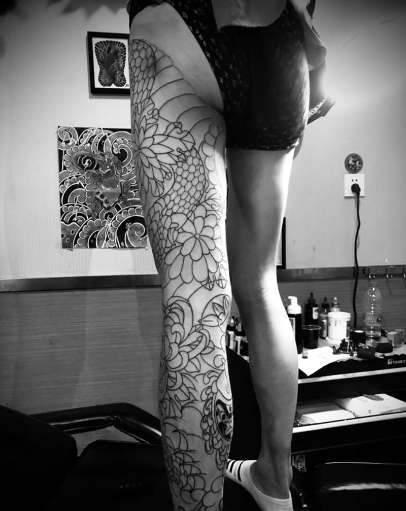 感谢江西老铁信任纹身图片_脚部老传统纹身图案