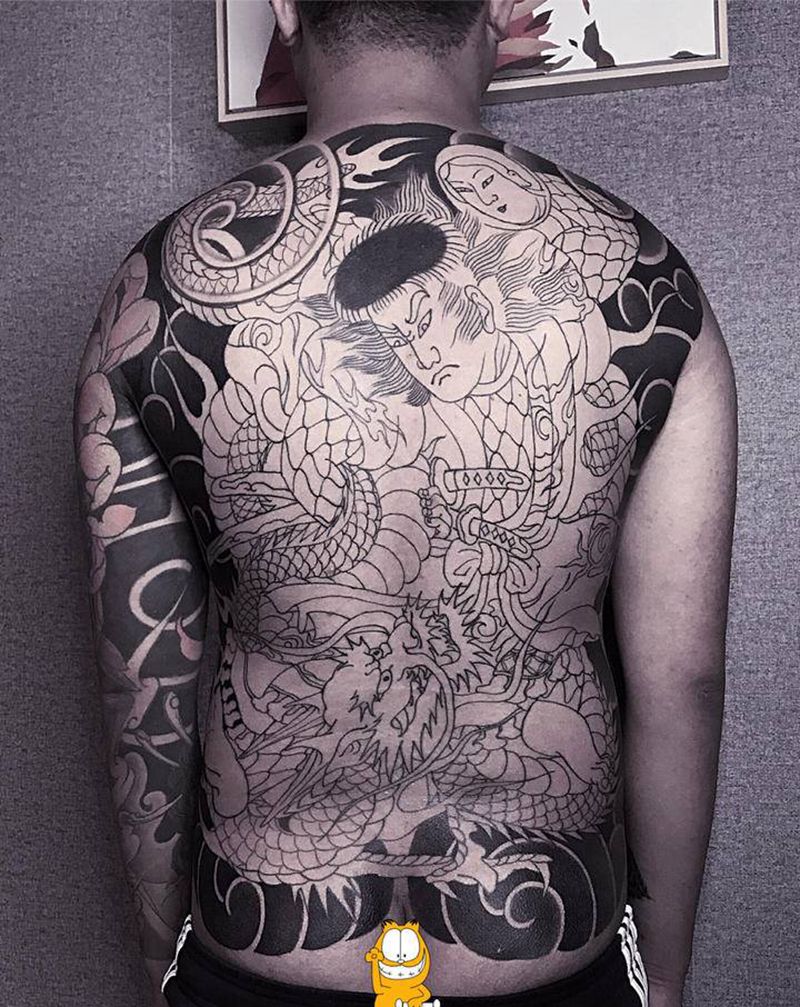 龙王太郎纹身图片_背部臀部老传统日式老传统纹身图案