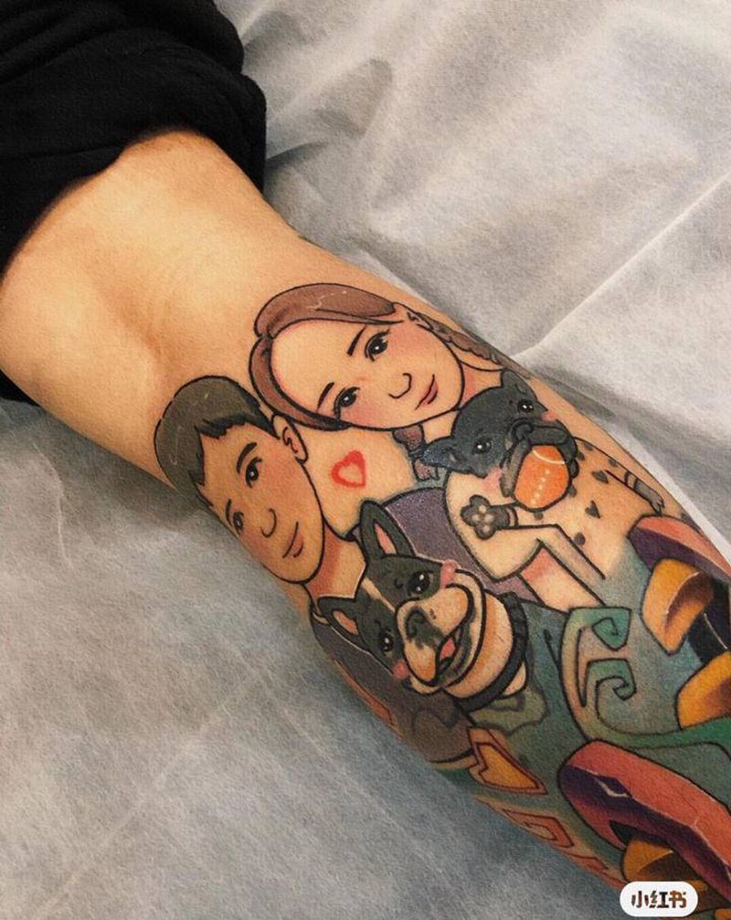 可可爱爱纹身图片_腿部New School纹身图案