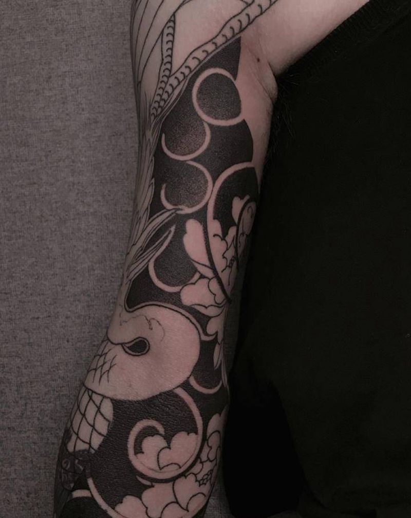 仙鹤花臂纹身图片_手臂老传统日式老传统纹身图案