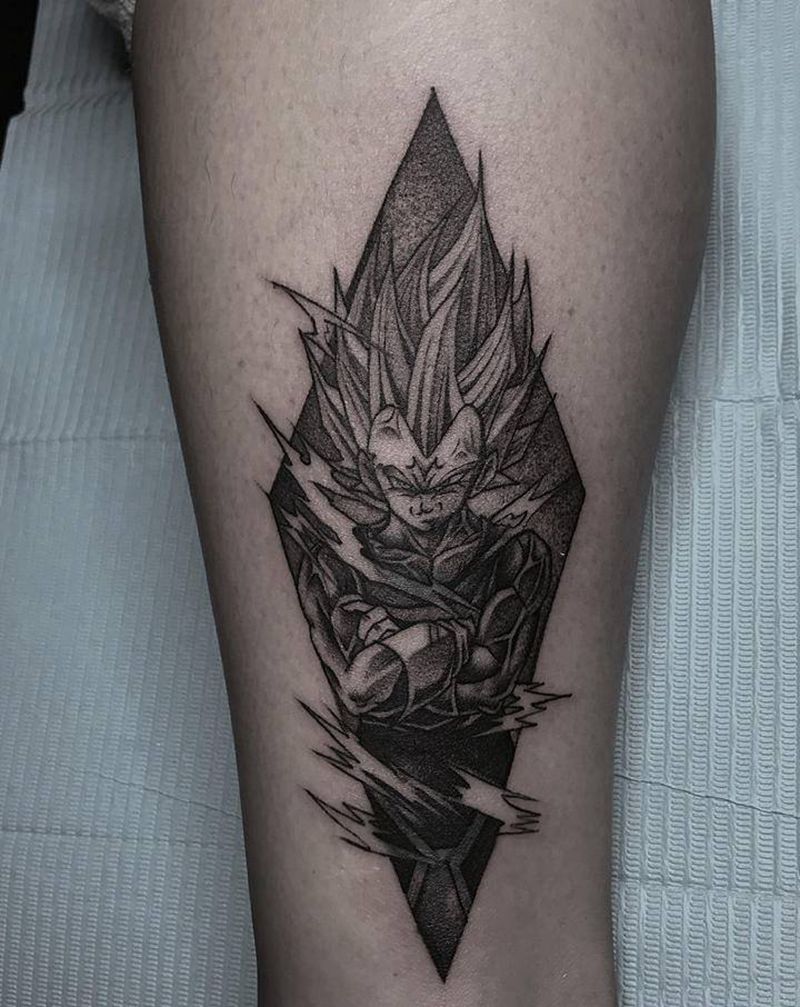 贝吉塔纹身图片_腿部点刺动漫纹身图案