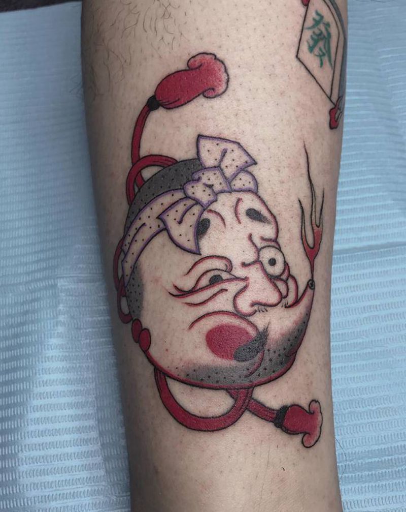 火男纹身图片_腿部脚部老传统纹身图案