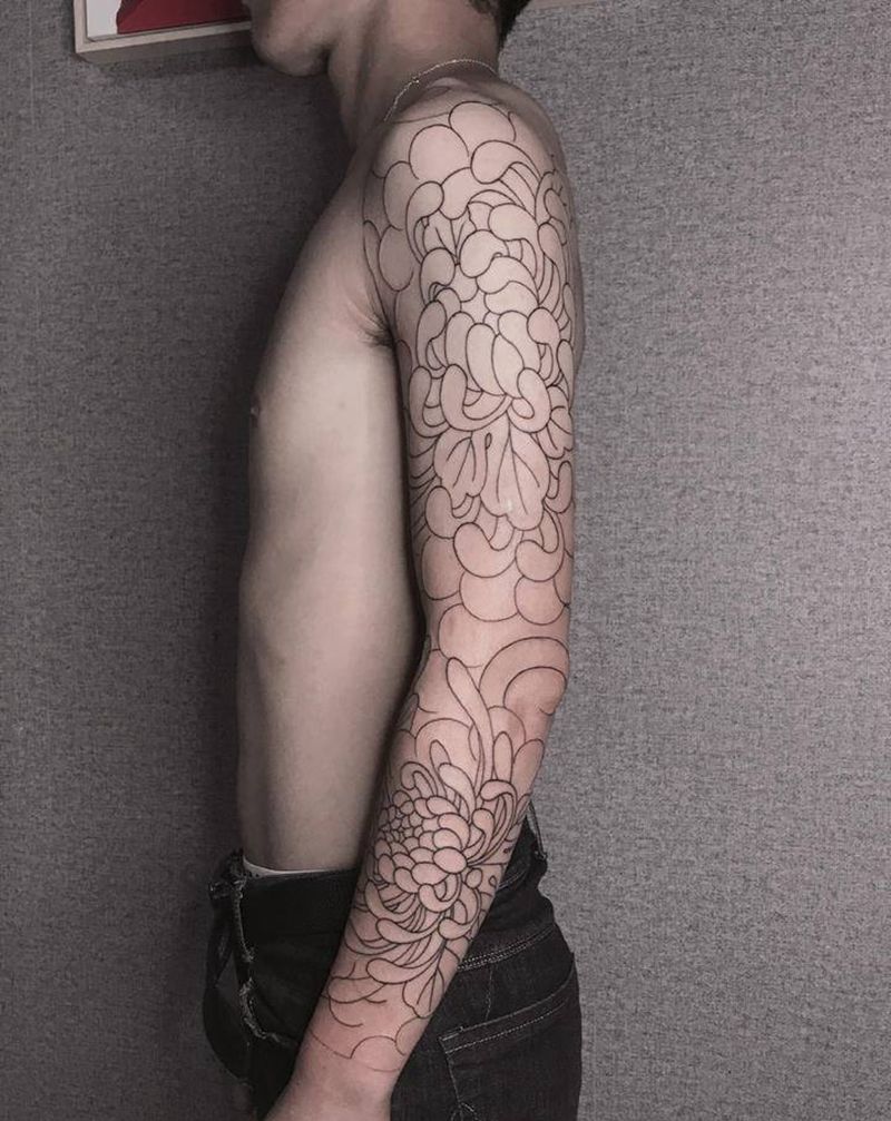 日式花臂纹身图片_手臂手部老传统日式日式老传统纹身图案