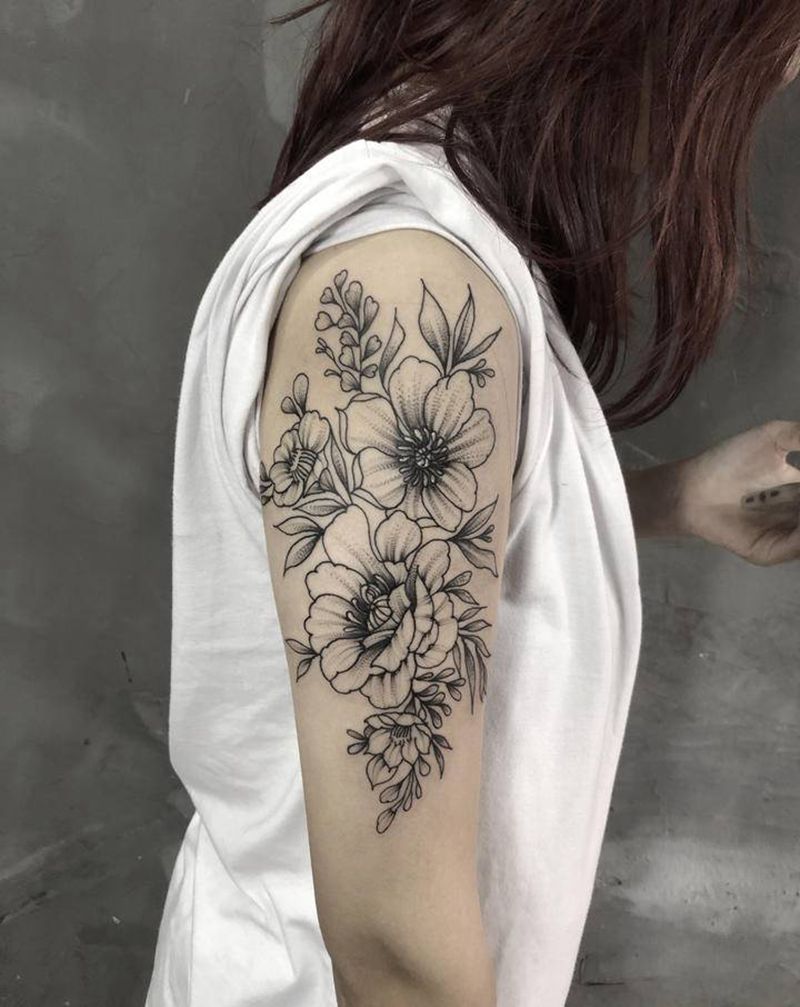 素花纹身图片_手臂纹身图案