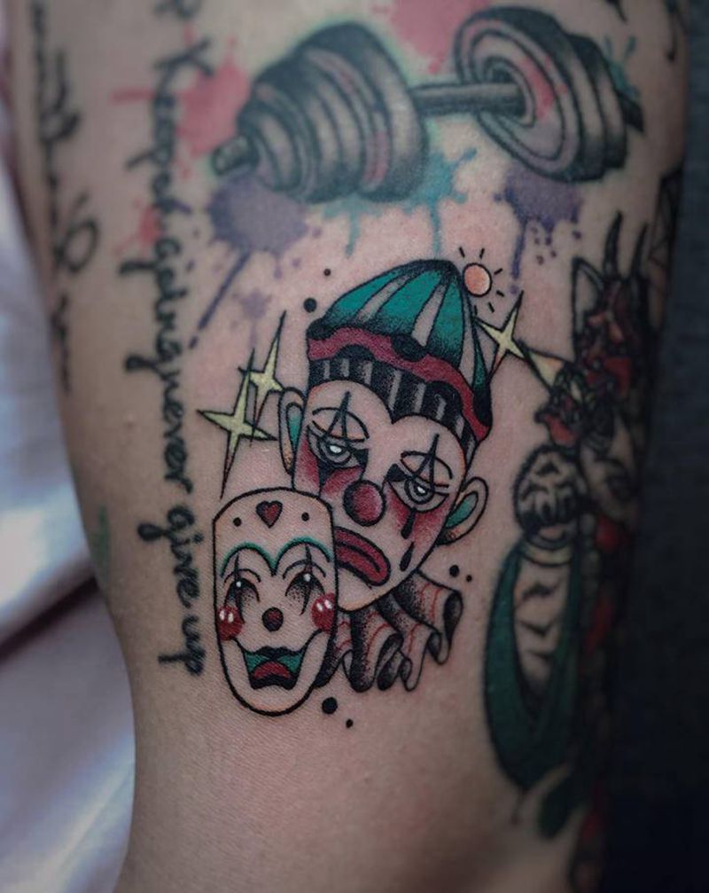 小丑纹身图片_手臂Old School纹身图案