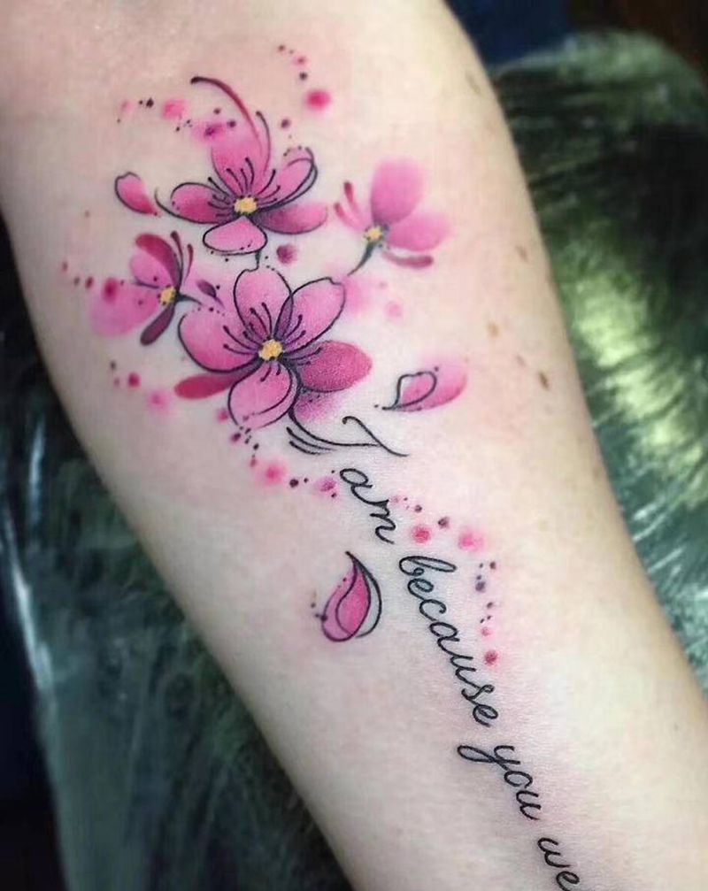 樱花字母纹身纹身图片_手部脚部水彩水墨纹身图案