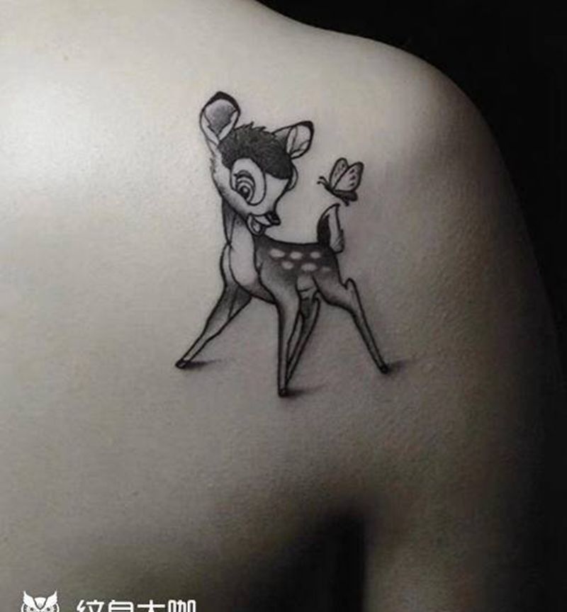 后背小鹿纹身纹身图片_背部手臂Old SchoolNew School纹身图案