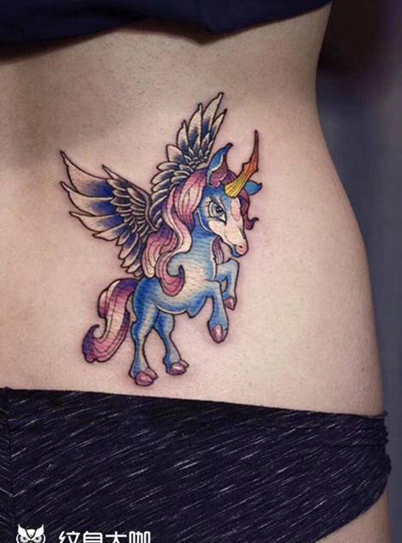 独角兽纹身纹身图片_腹部背部Old SchoolNew School纹身图案