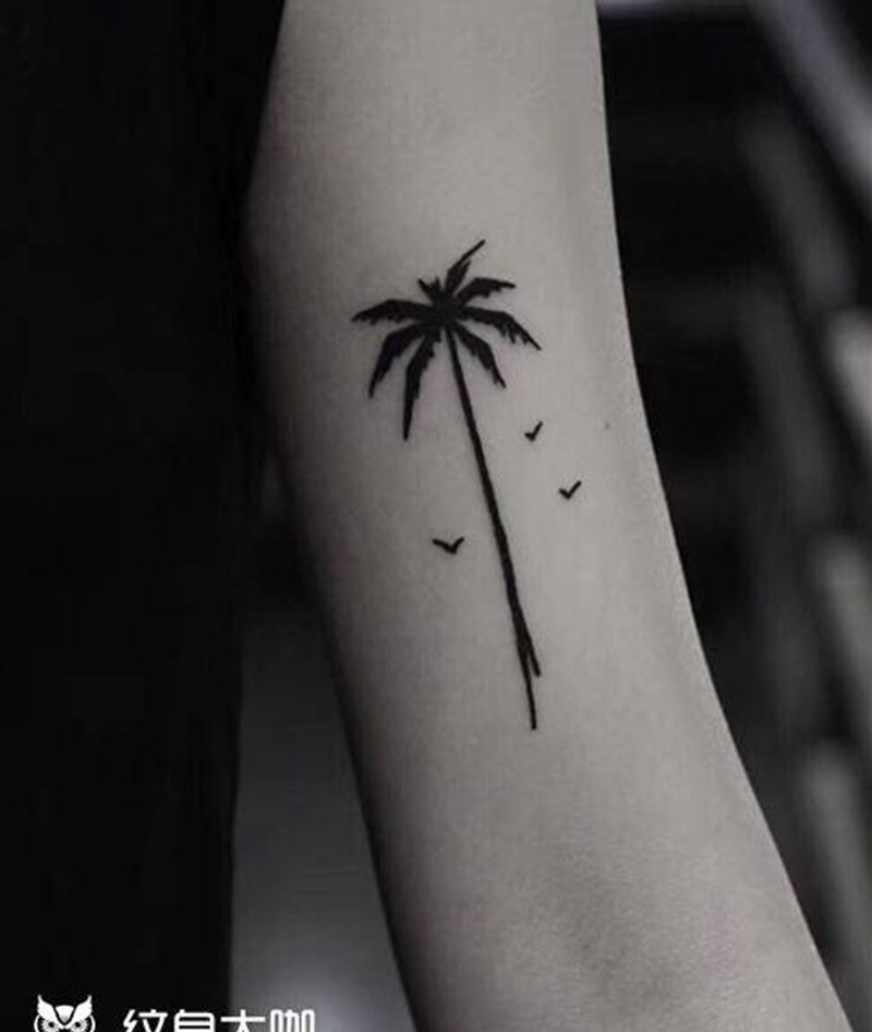椰子树纹身纹身图片_手部腿部水墨图腾纹身图案