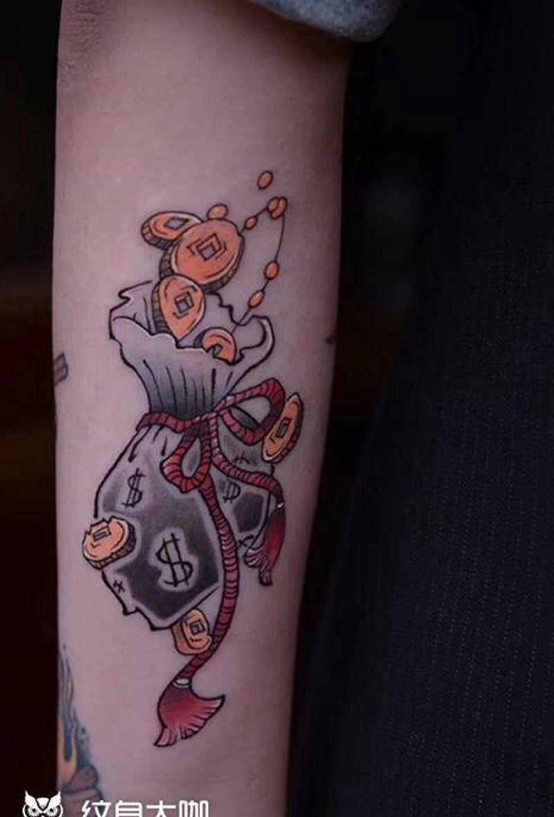 福袋 钱袋纹身纹身图片_手臂腿部老传统新传统纹身图案