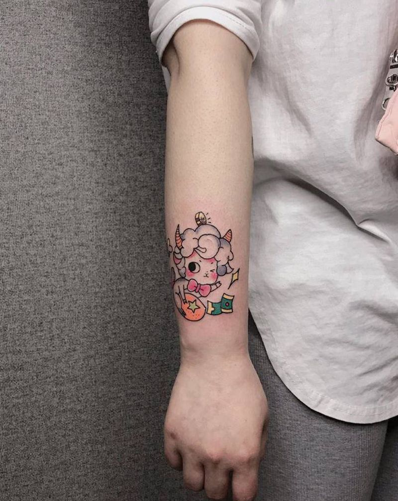 小绵羊纹身图片_手臂手部卡通小绵羊纹身图案