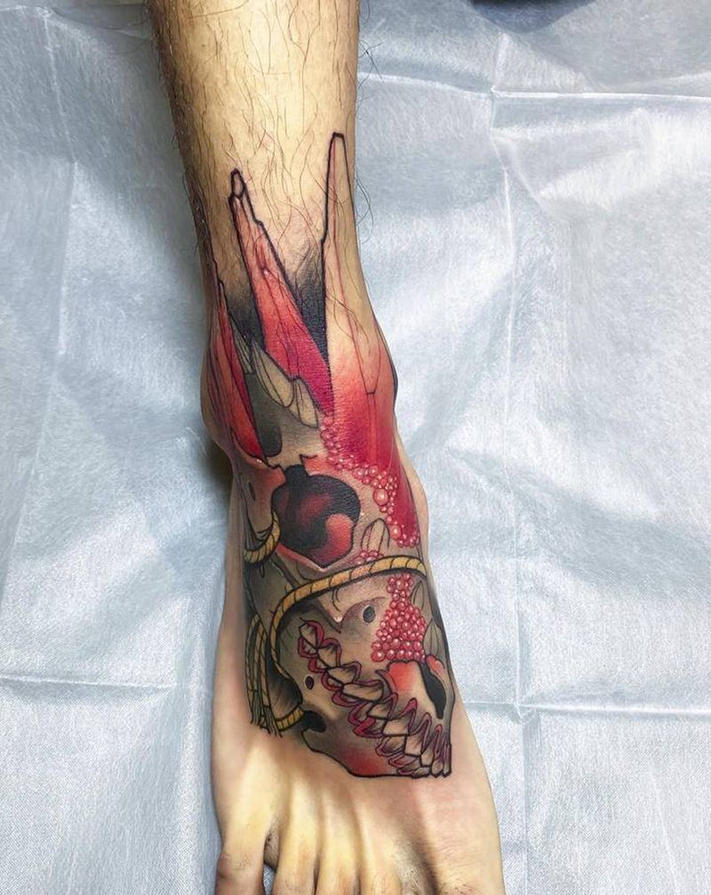 脚背纹身纹身图片_脚部New School纹身图案