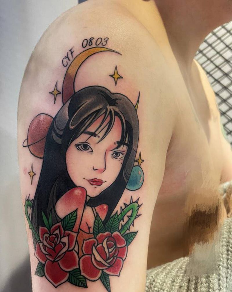 卡通肖像纹身图片_手臂Old School纹身图案