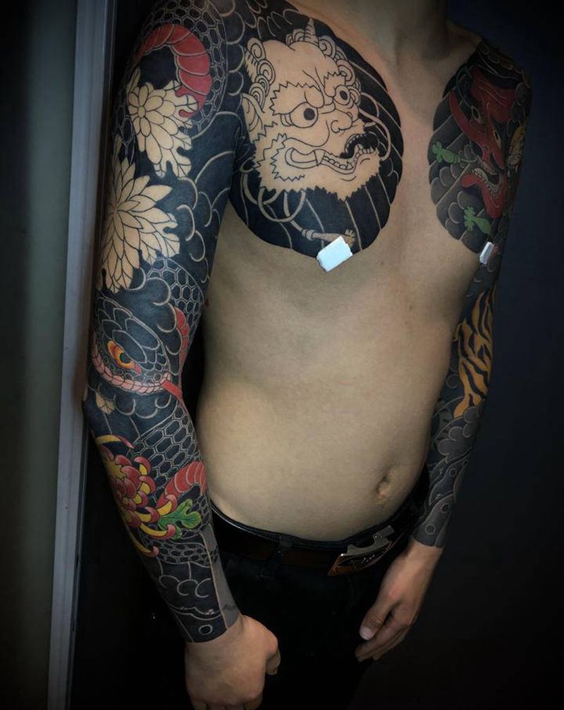 日式传统   全甲纹身图片_手臂老传统纹身图案