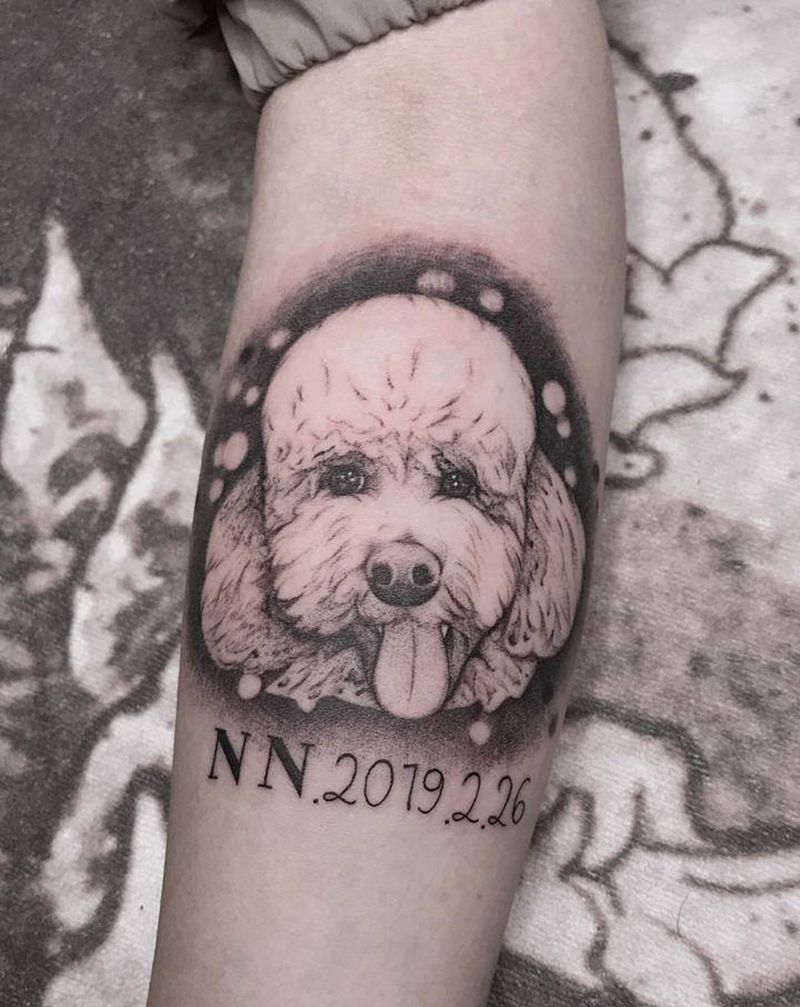 泰迪肖像纹身图片_手臂手部欧美写实狗纹身图案