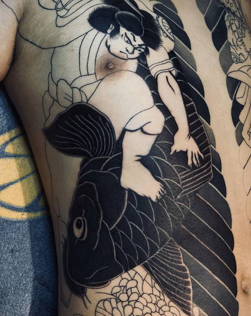 鬼若丸纹身图片_腹部老传统纹身图案