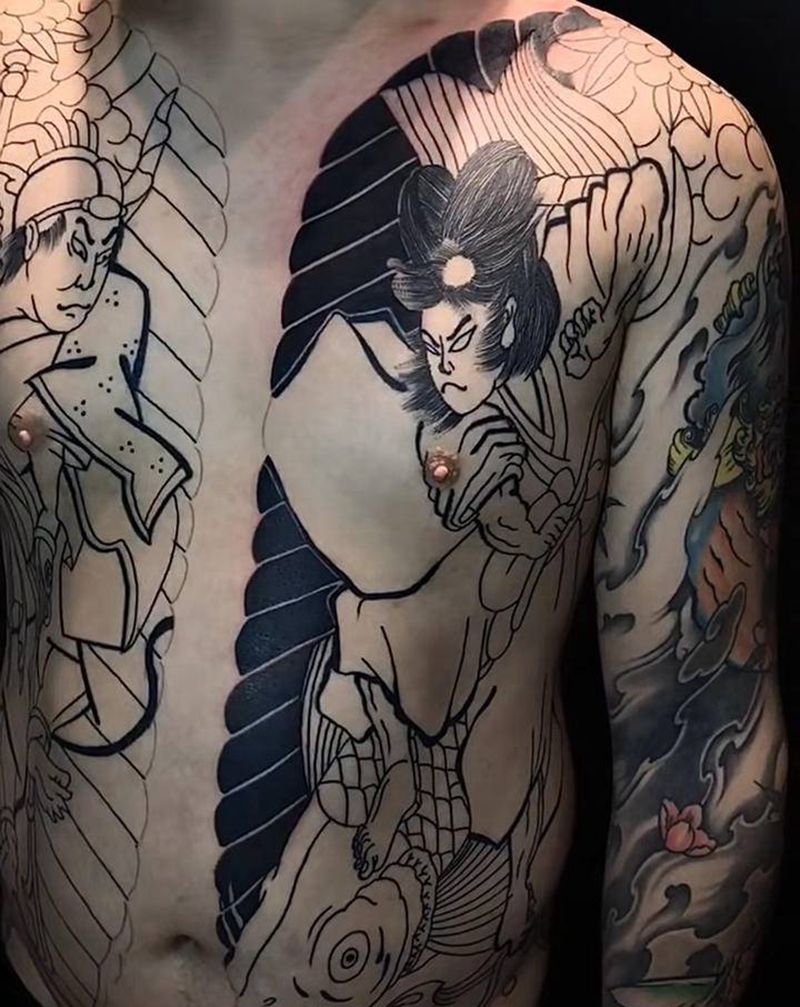 一步一步来纹身图片_腹部老传统纹身图案