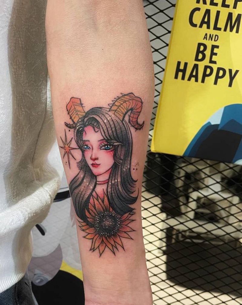 白羊座小姐姐  纹身纹身图片_手臂New School纹身图案