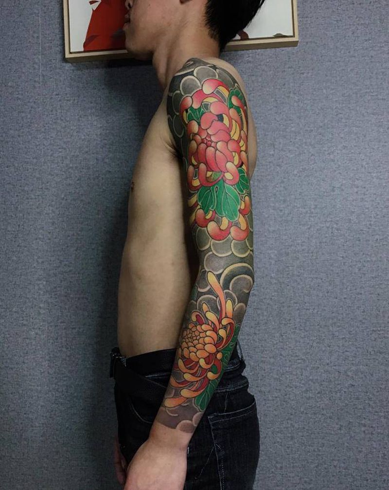 花臂纹身图片_手臂老传统纹身图案